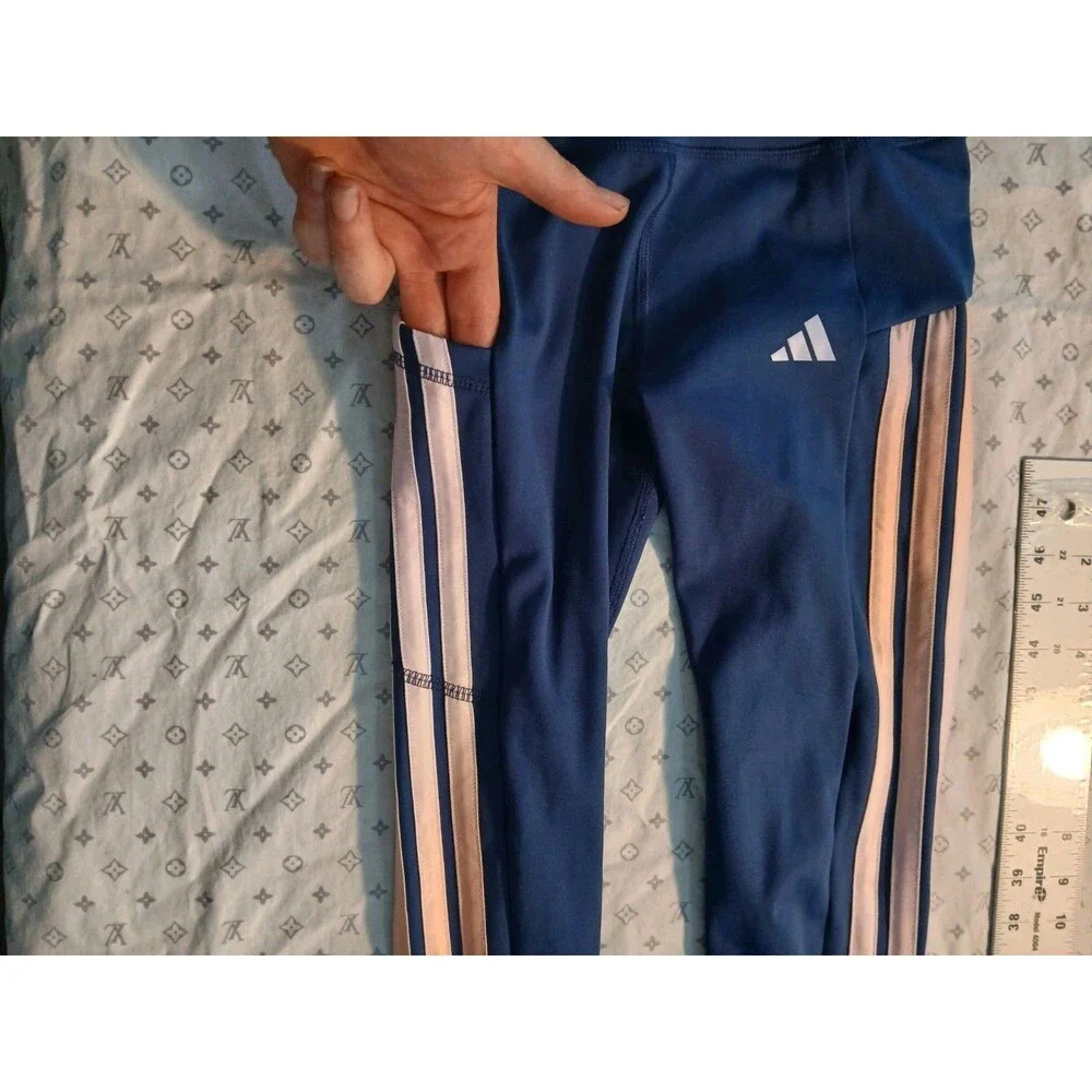 adidas Girl's Leggings Size S (7/8) Blue/White Striped Cropped  Stretch